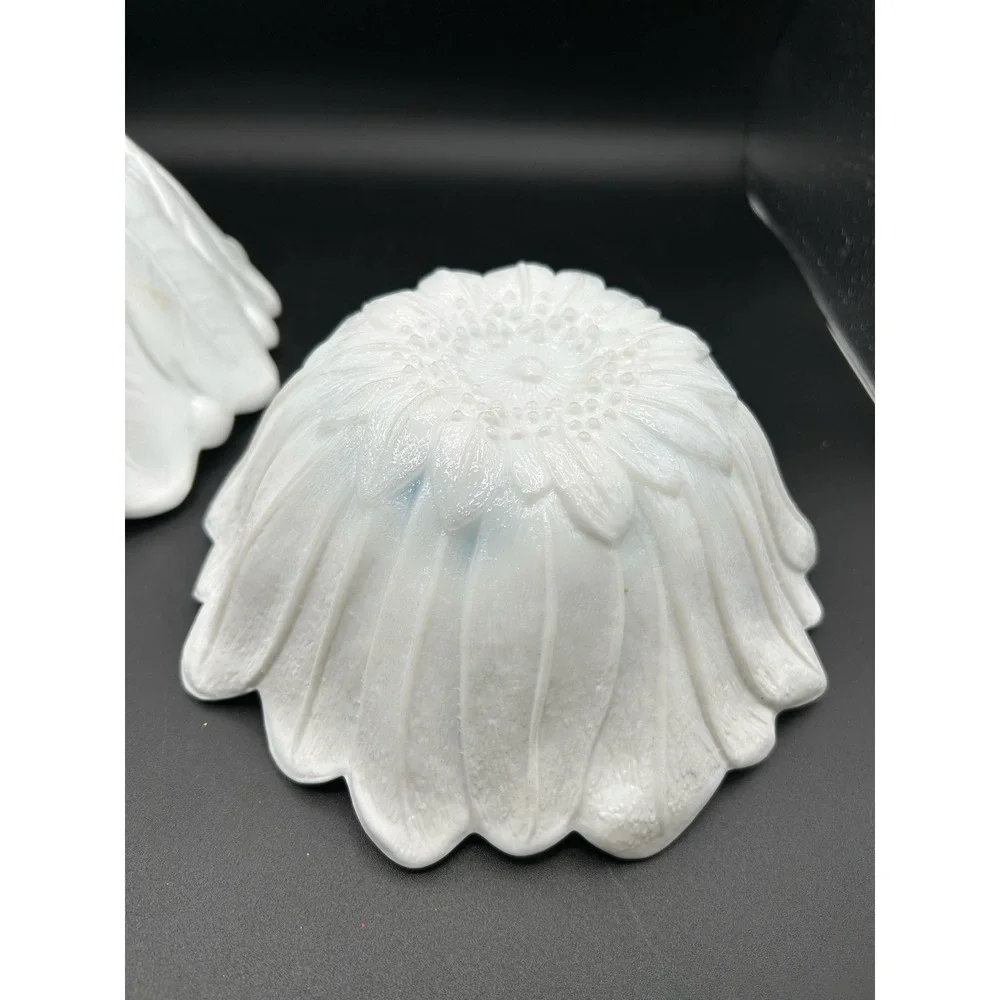 2 VTG White MILK GLASS Footed Floral Cabbage Lettuce Leaf 9